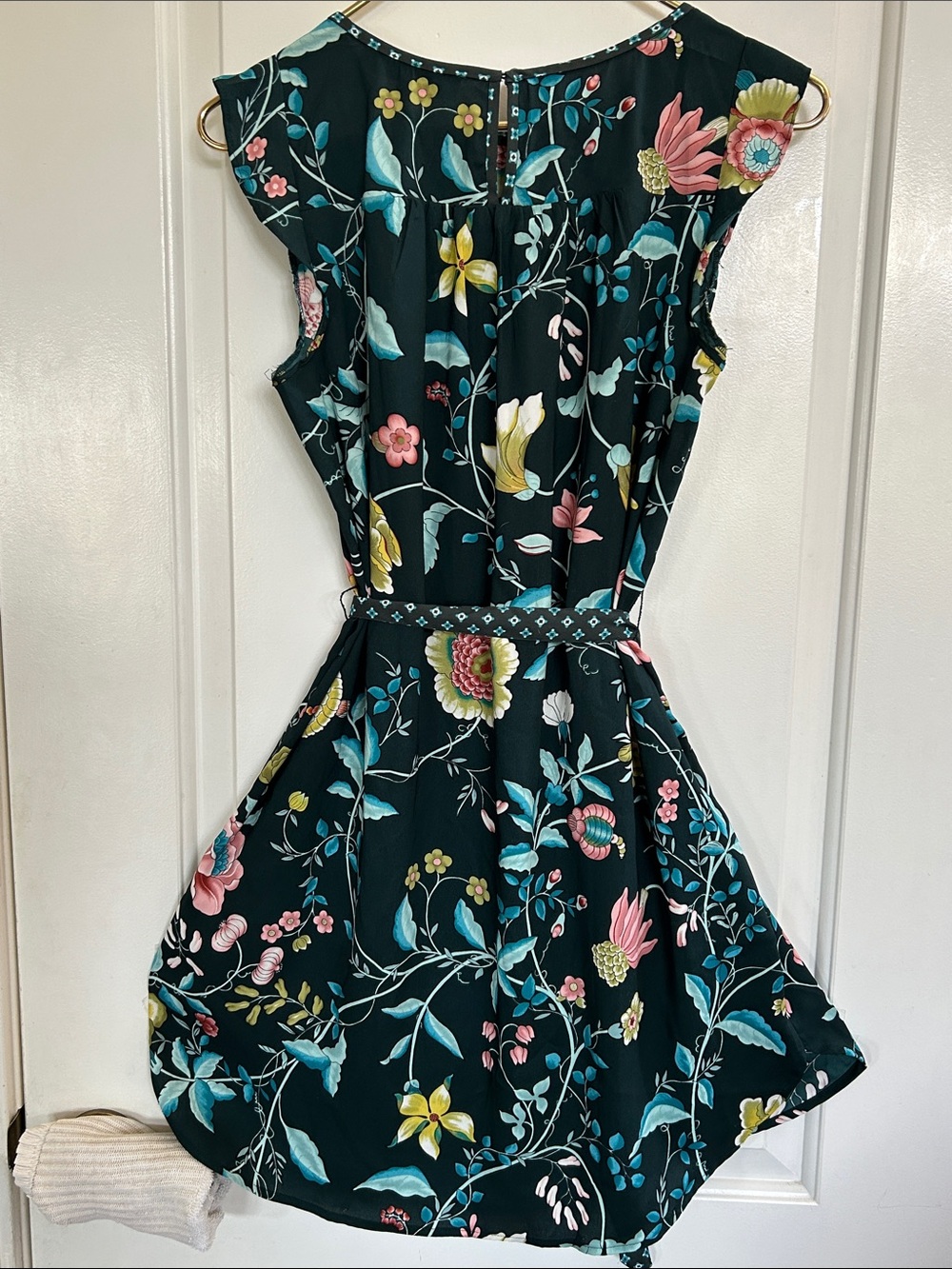LOFT Women's Dark Green Floral Belted Dress-size SP - Picture 7 of 12